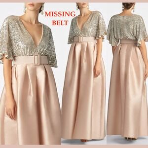 NWD Sachin & Babi [ 10 ] Simone Sequin Belted A Line Gown Silver Peony J2126